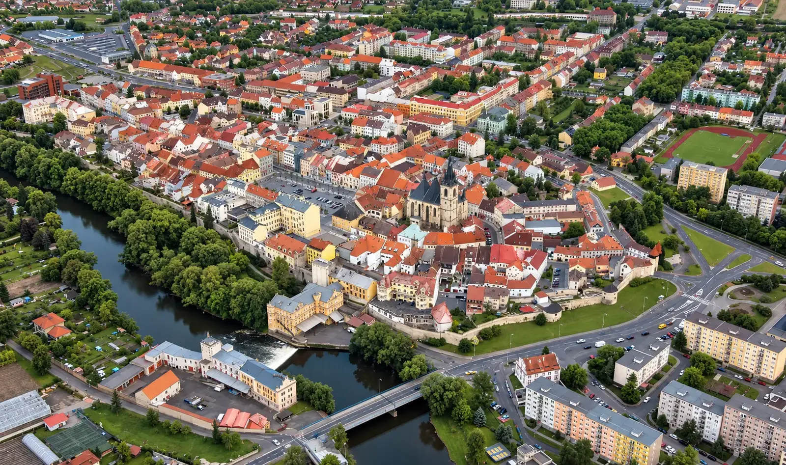 Letecký pohled na město Louny